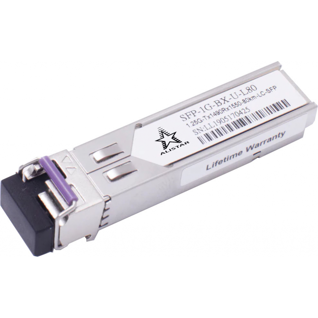 Модуль SFP Alistar 1000BASE-BX 1SM WDM LC 80KM TX1490/RX1550nm DDM (SFP-1G-BX-U-L80) - зображення 1