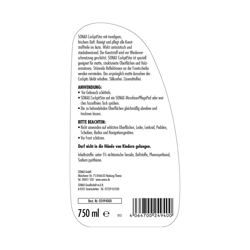Автомобільний очисник Sonax пластику матовий CockpitStar 750 мл (249400) - изображение 2