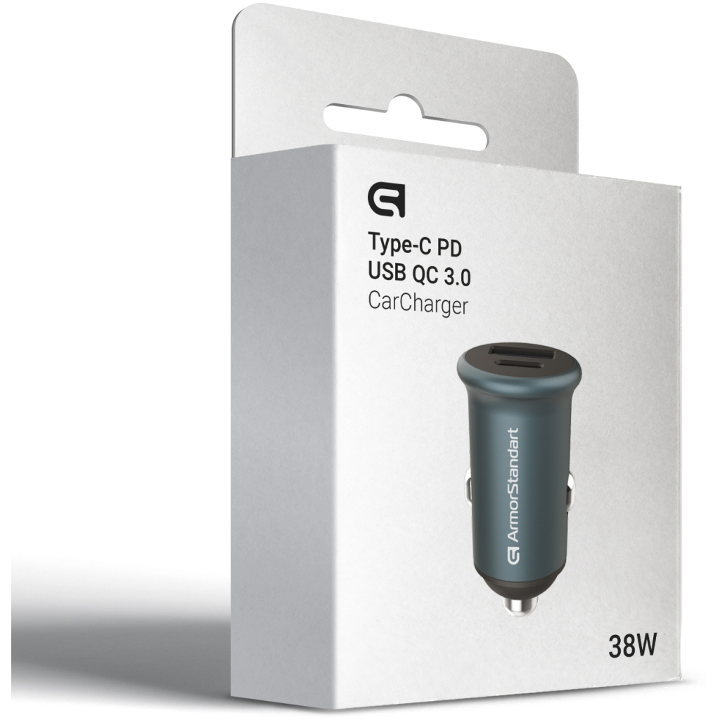 Зарядний пристрій Armorstandart Car USB Type-C PD20W + USB QC 3.0 Grey (ARM65439) - зображення 6