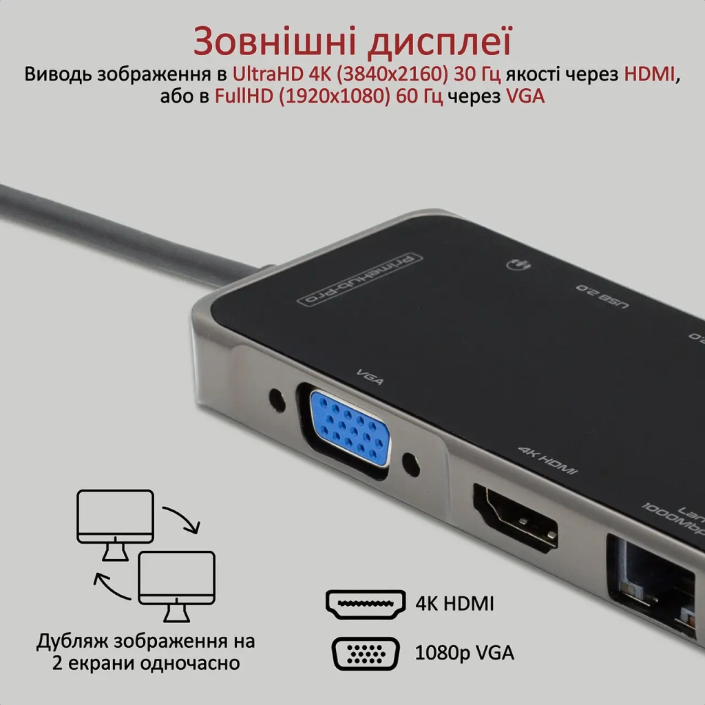 Концентратор Promate USB-C 11-in-1 Promate primehub-pro.grey (primehub-pro.grey) - изображение 5