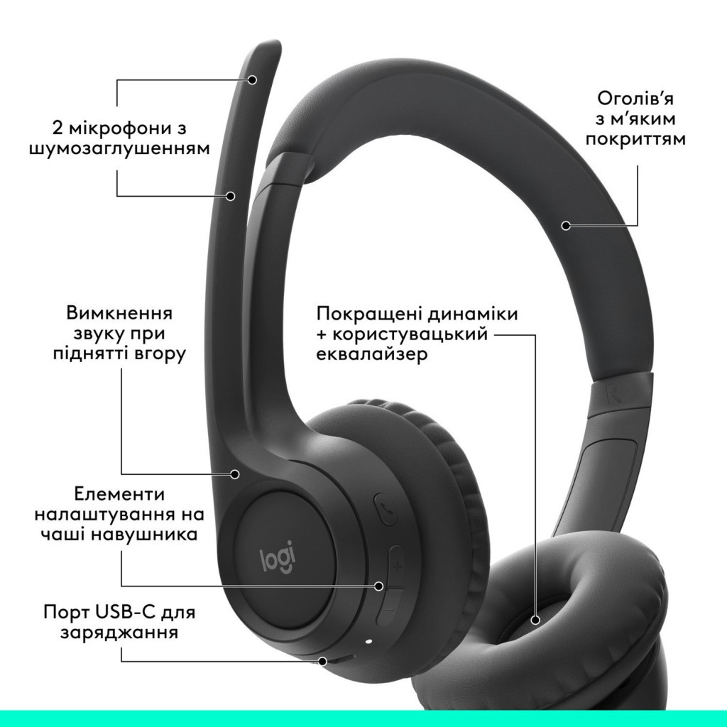 Навушники Logitech Zone 300 Bluetooth Graphite (981-001407) - зображення 6