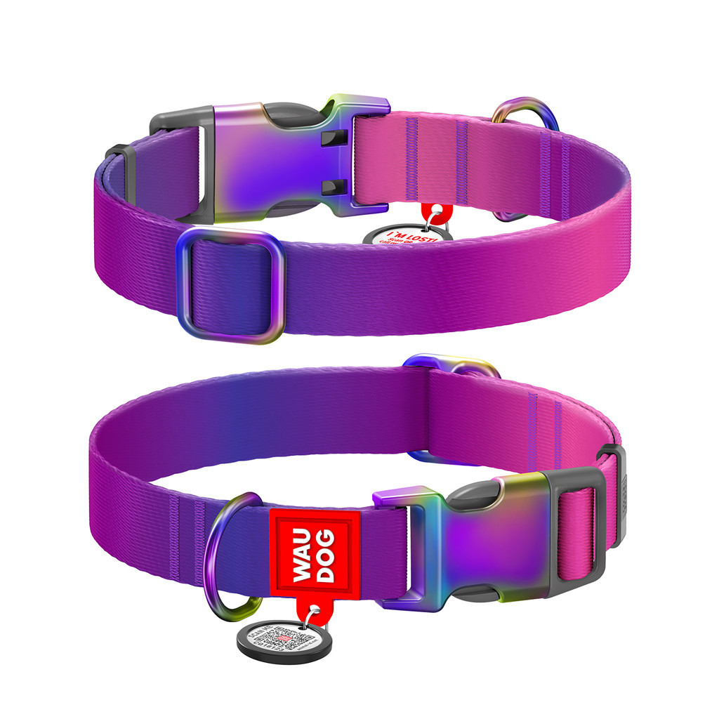 Нашийник для тварин WAUDOG Nylon Recycled з QR паспортом градієнт XL фіолетовий (46509) - зображення 1
