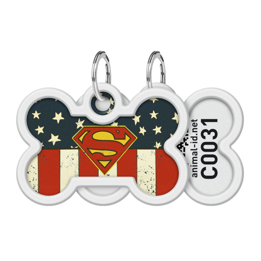 Адресник для тварин WAUDOG Smart ID з QR паспортом "Супермен Америка" кістка 40х28 мм (0640-1010) - изображение 1