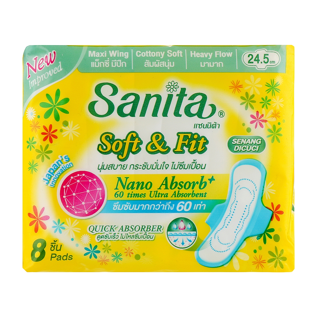 Гігієнічні прокладки Sanita Soft & Fit Maxi Wings 24.5 см 8 шт. (8850461090308) - зображення 1