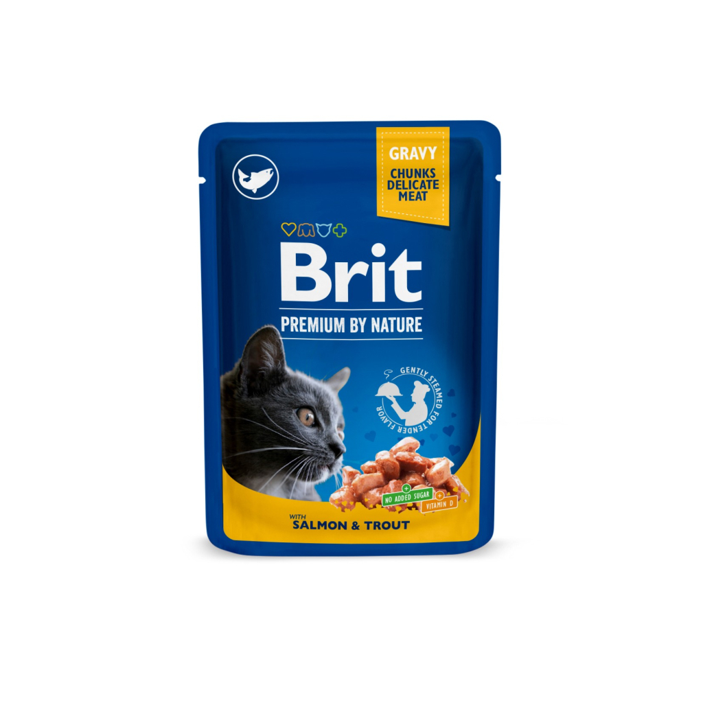 Вологий корм для кішок Brit Premium Cat Pouches with Salmon&Trout 100 г (8595602505999) - зображення 1