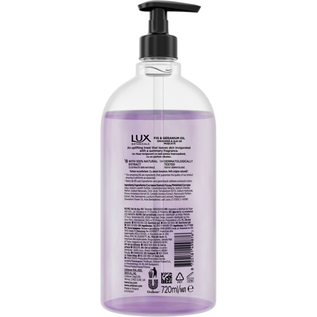 Гель для душу Lux Botanicals Інжир та олія герані 720 мл (8720181499876) - зображення 2