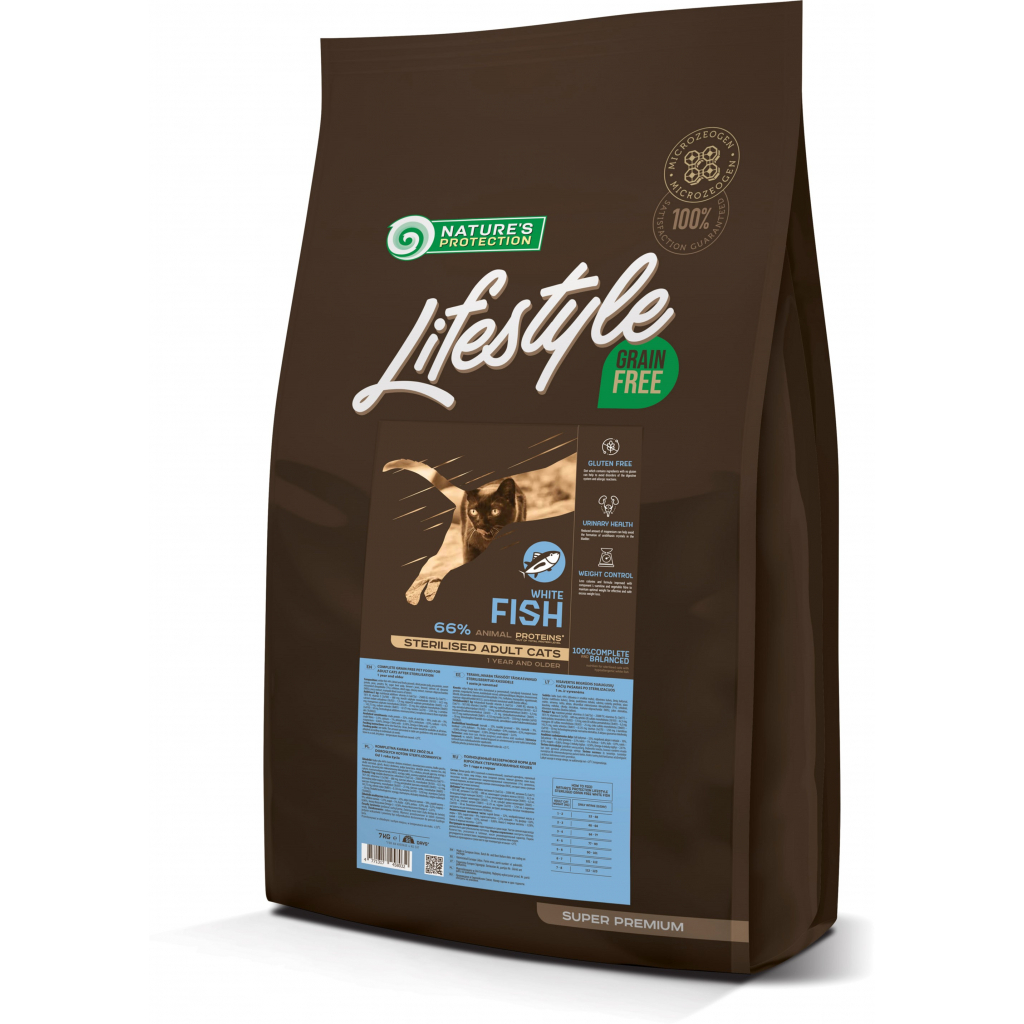 Сухий корм для кішок Nature's Protection Lifestyle Grain Free White Fish Sterilised Adult Cat 7 кг (NPLS45803) - зображення 1