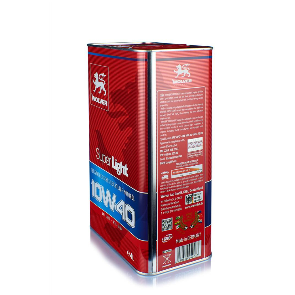 Моторна олива Wolver Super Light 10W-40, 4л (4260360940033) - изображение 2