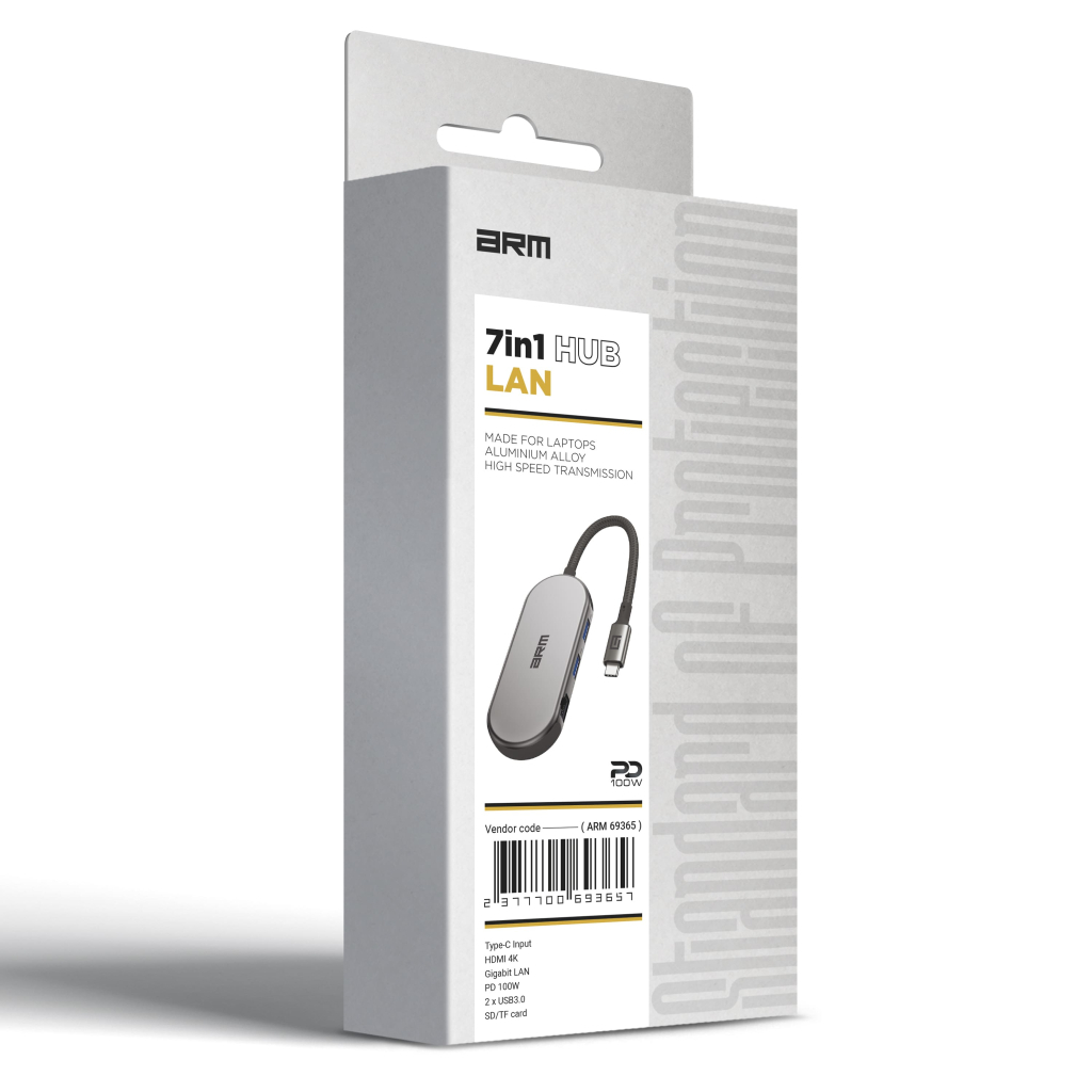 Концентратор Armorstandart USB-C to HDMI 4K, RJ45, PD, 2USB, SD, microSD Grey (ARM69365) - зображення 4