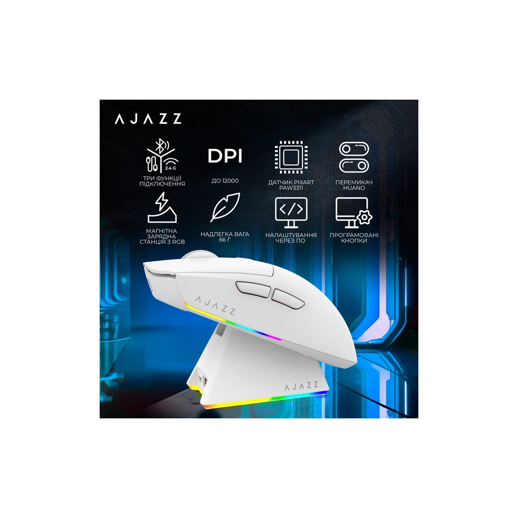 Мишка Ajazz AJ139 V2 MC Wireless/Bluetooth/USB White (AJ139-V2-MC-W) - зображення 12