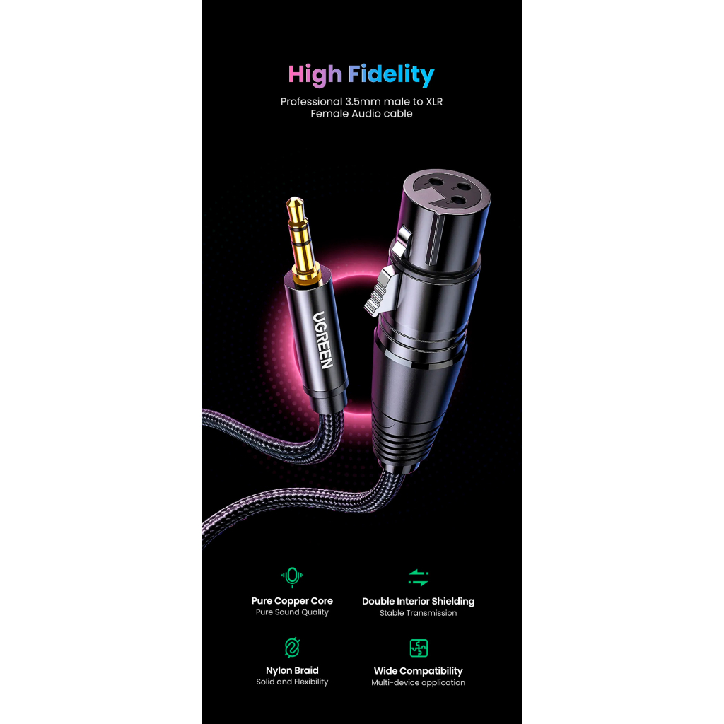 Кабель мультимедійний 3.5mm M to XLR F 1.0m AV182 black Ugreen (20763) - picture 3