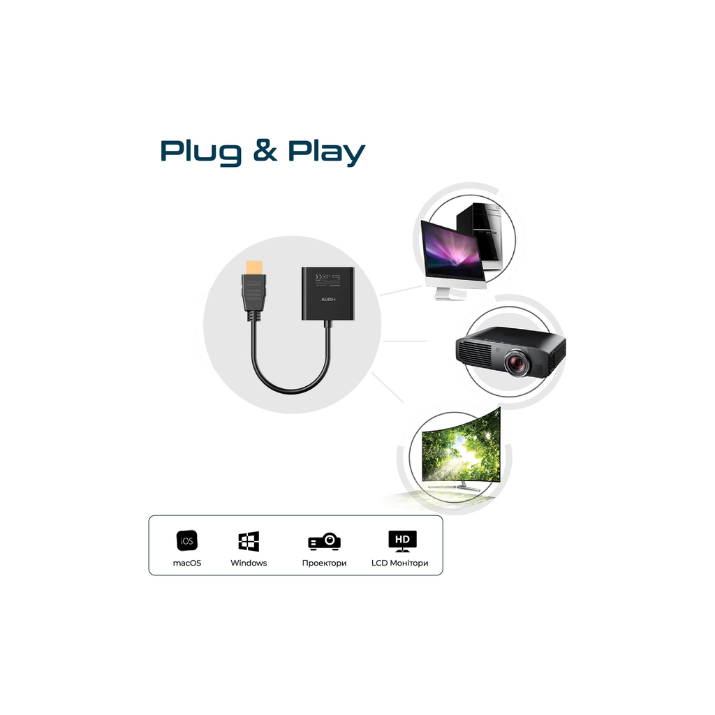 Перехідник HDMI to VGA black Promate (prolink-h2v.black) - зображення 7