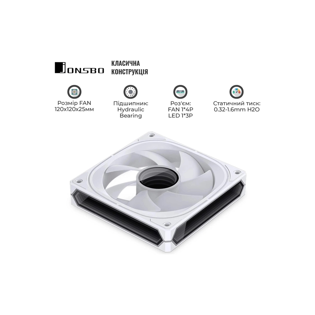 Кулер до корпусу JONSBO FR-505W ARGB White - зображення 7