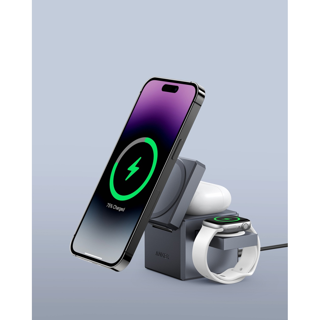 Зарядний пристрій Anker MagGo Wireless Charging Station 15W 3-in-1 Cube Black (Y1811G11) - зображення 6