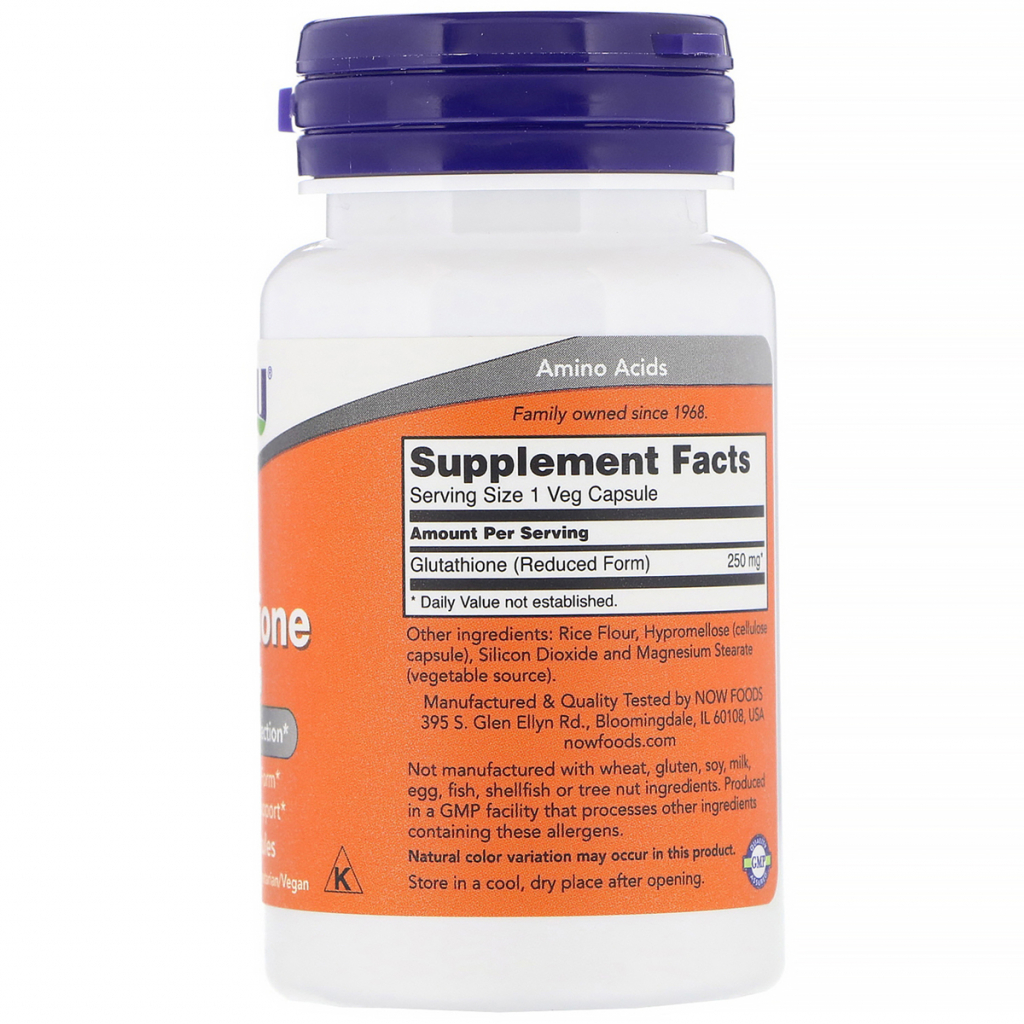 Амінокислота Now Foods Глутатіон, Glutathione, 250 мг, 60 вегетаріанських капсул (NOW-00096) - зображення 2