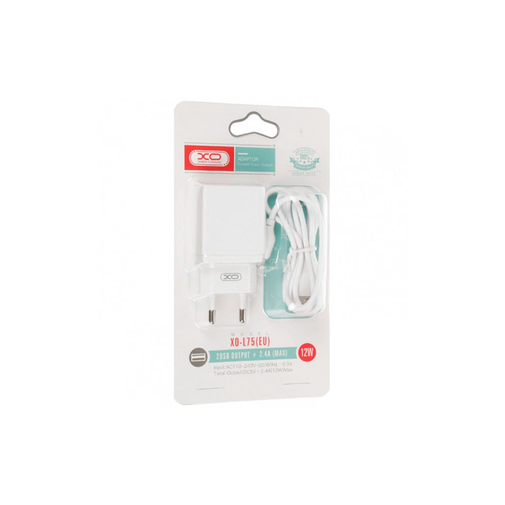 Зарядний пристрій XO L75 2USB/2.4A + Lightning White (XO-L75-L) - зображення 3