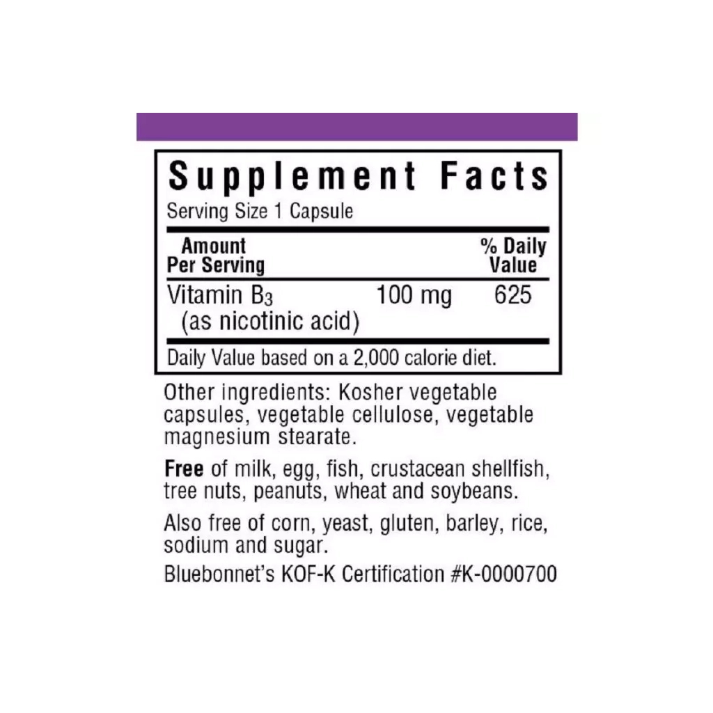 Вітамін Bluebonnet Nutrition Ніацин (В3) 100мг, 90 вегетаріанських капсул (BLB0459) - зображення 2