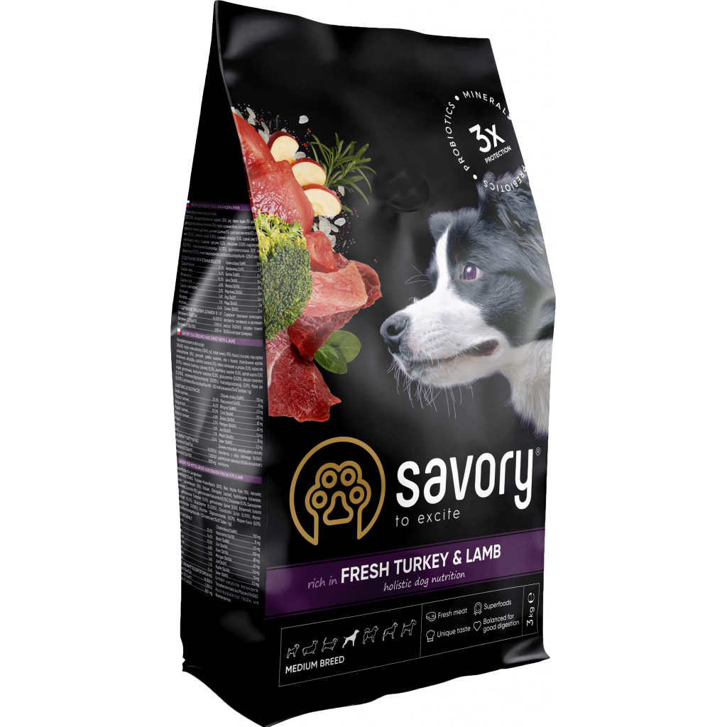 Сухий корм для собак Savory Medium Breed rich in Fresh Turkey and Lamb 3 кг (4820232630266) - зображення 1