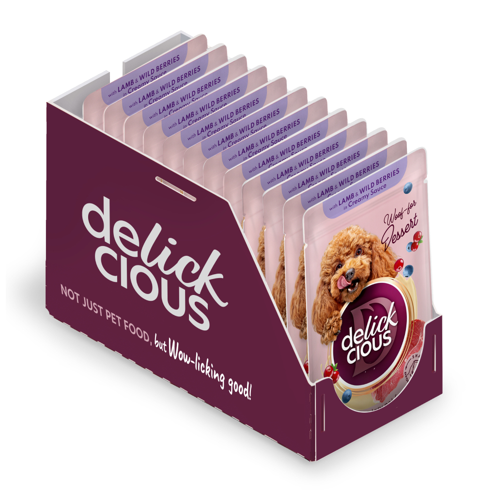 Вологий корм для собак Delickcious Пластівці з ягнятиною та лісовими ягодами у вершковому соусі 80 г (4820269141858) - зображення 2