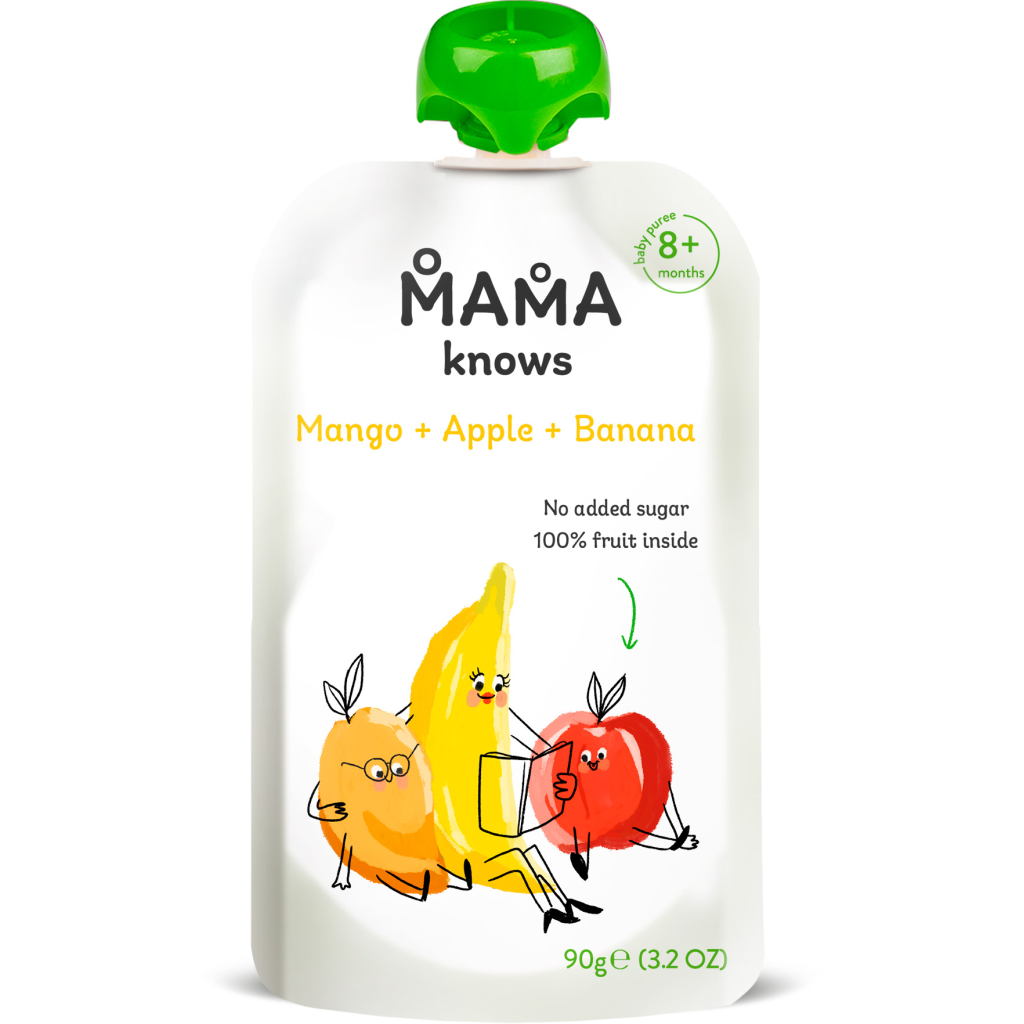 Дитяче пюре Mama knows Манго, Яблуко та Банан без цукру 90 г (4820016254534) - зображення 1