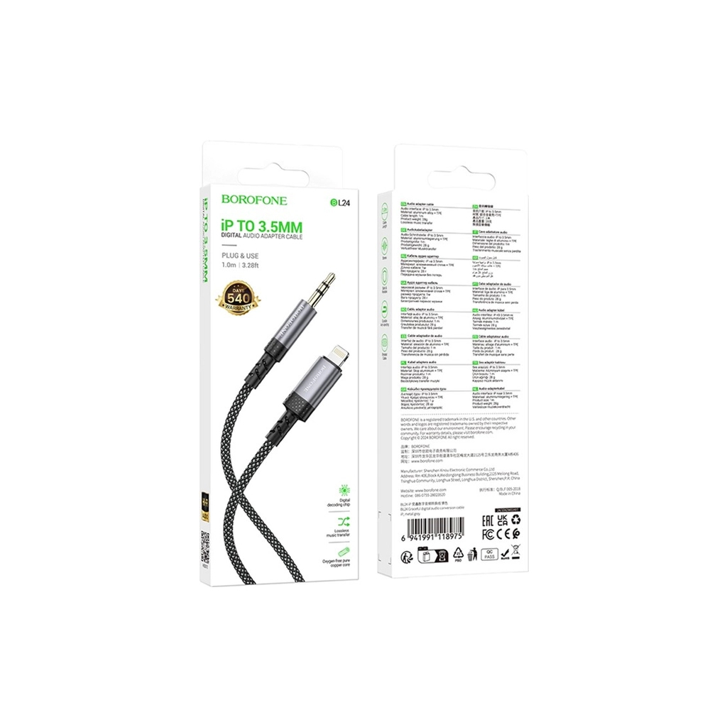 Кабель мультимедійний Lightning to 3.5mm M 1.0m grey BOROFONE (6941991118975) - зображення 7