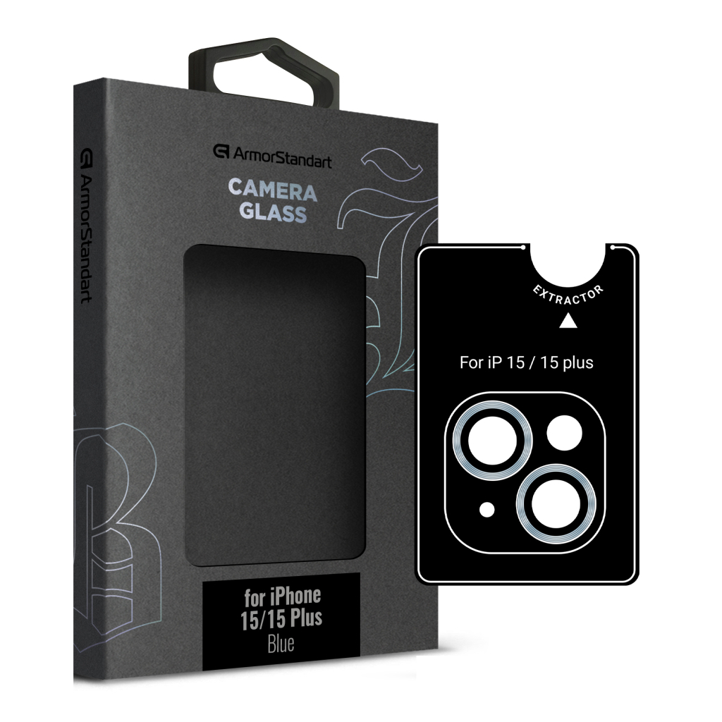 Скло захисне Armorstandart Camera glass Supreme Black Icon iPhone 15/15 Plus Blue (ARM76590) - зображення 1