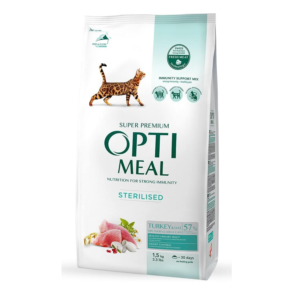 Сухий корм для кішок Optimeal для стерилізованих/кастрованих індичка та овес 1.5 кг (4820215364713) - зображення 1