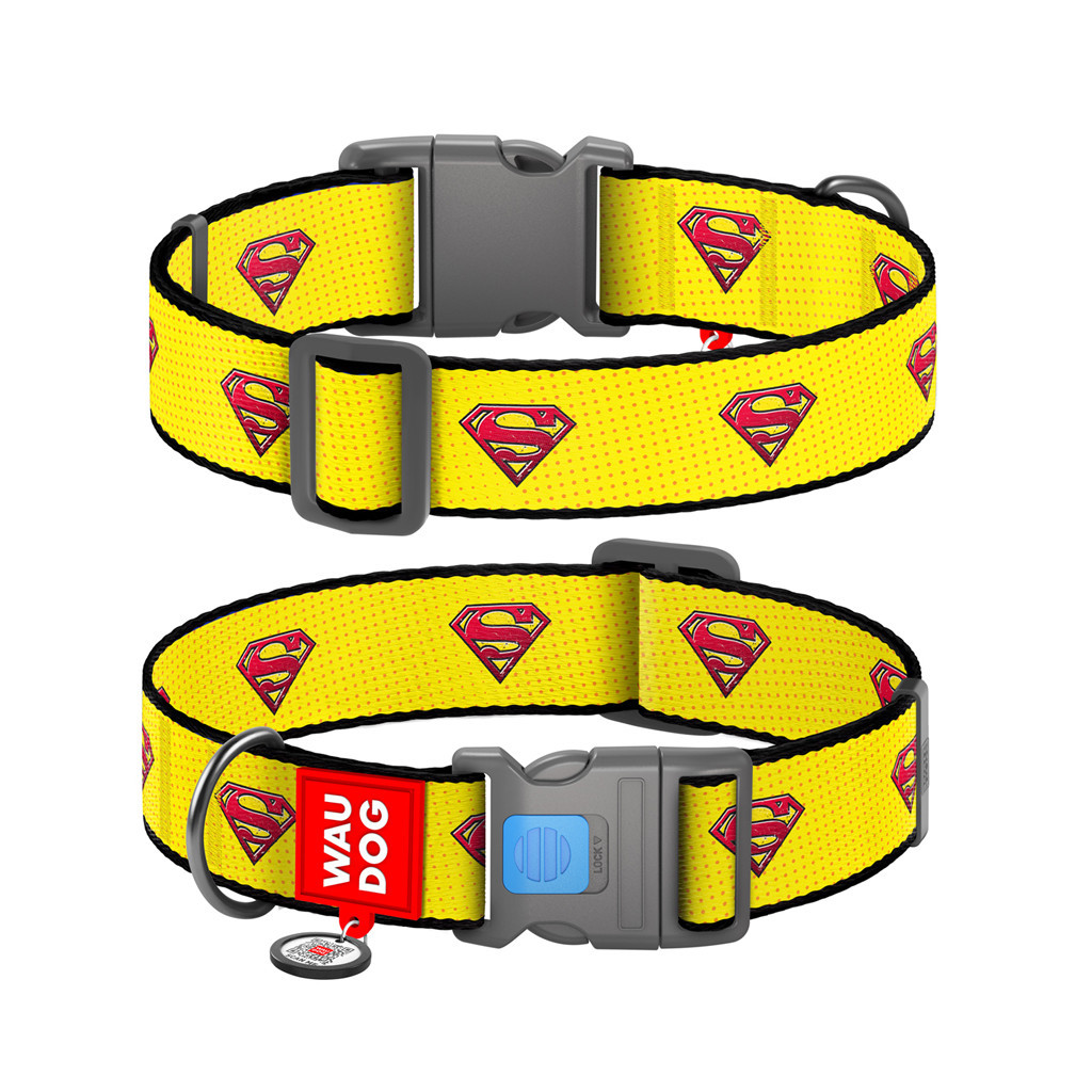 Нашийник для тварин WAUDOG Nylon з QR паспортом "Супермен 2" пластиковий фастекс XL (0026-2014) - зображення 1