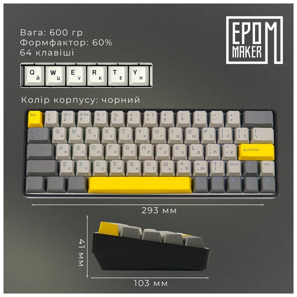 Клавіатура Epomaker EP64 60 Mulan Switch Hot-Swap RGB Wireless/Bluetooth/USB UA Black (EP64-B-M) - зображення 11
