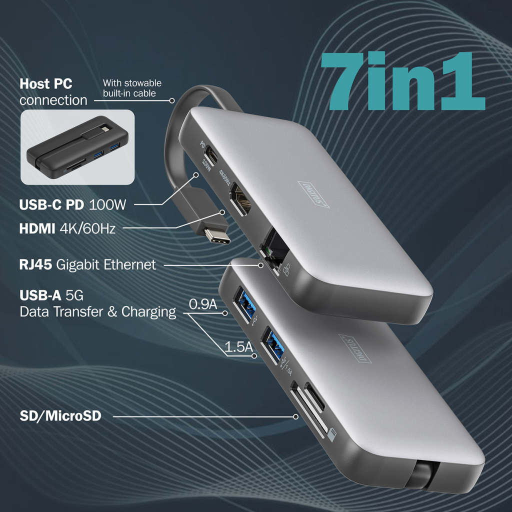 Порт-реплікатор Digitus USB-C > HDMI/2xUSB-A/USB-C/SD/MicroSD/RJ54 (DA-70914) - изображение 7