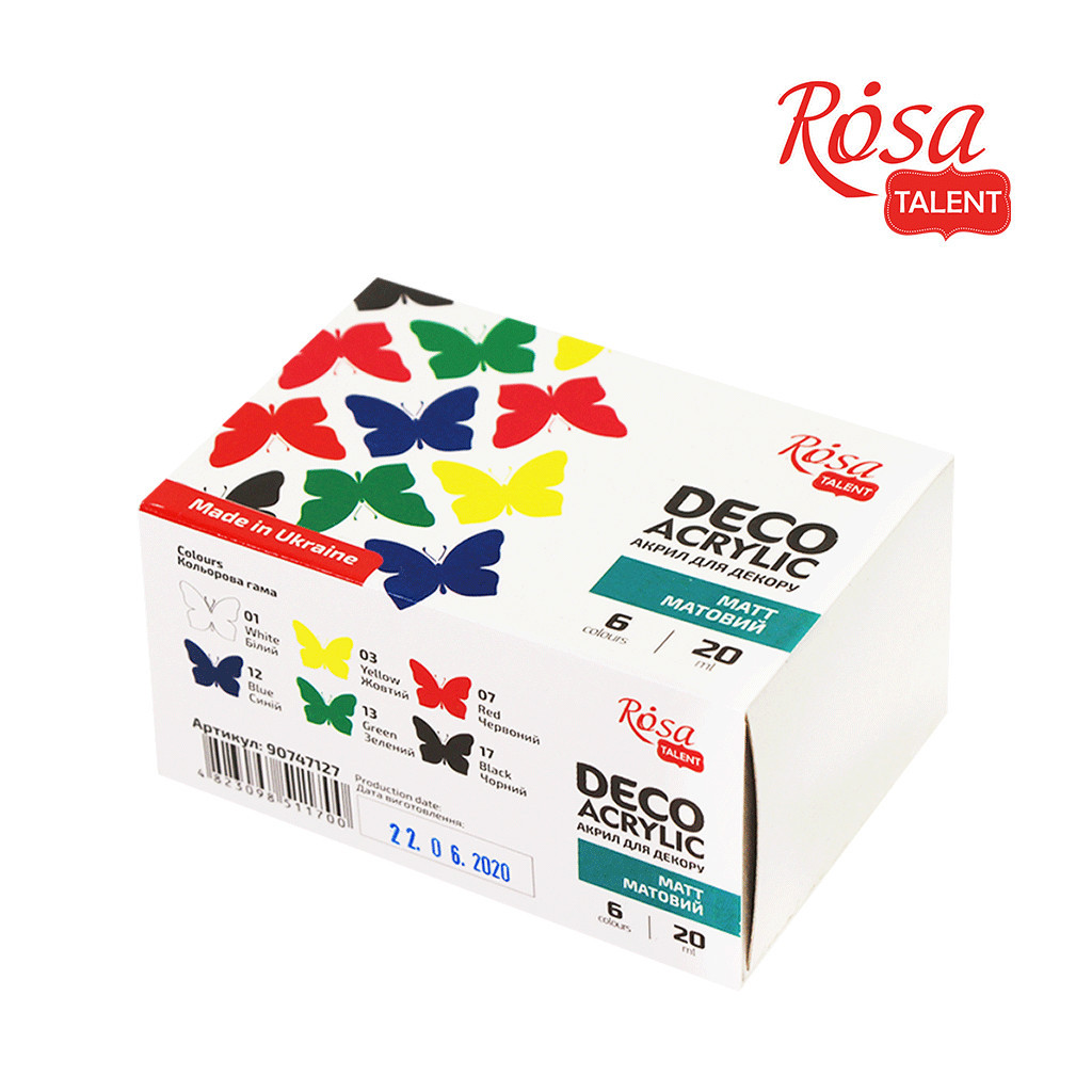 Акрилові фарби Rosa для декору матові 6 кол по 20 мл (4823098511700) - зображення 1