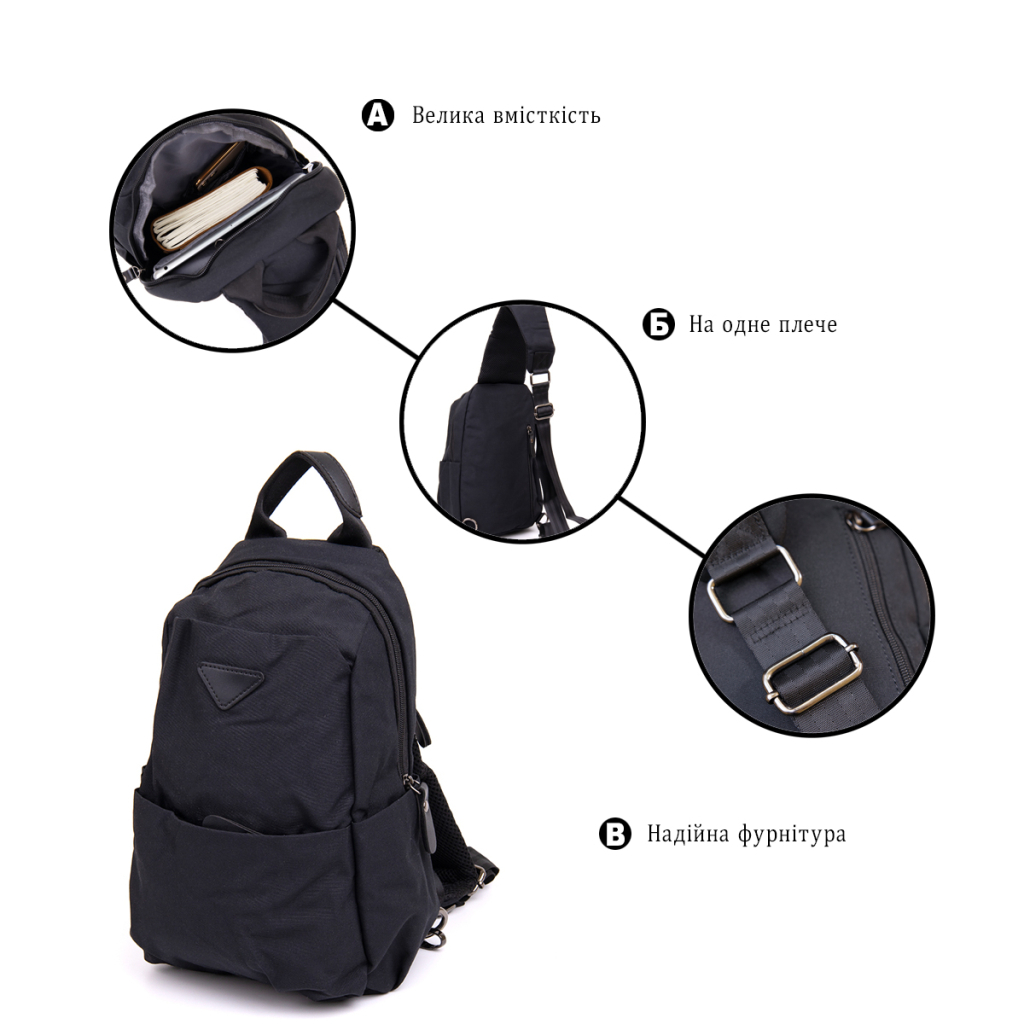 Сумка Vintage Через плече нейлон Чорна (20632) - зображення 10