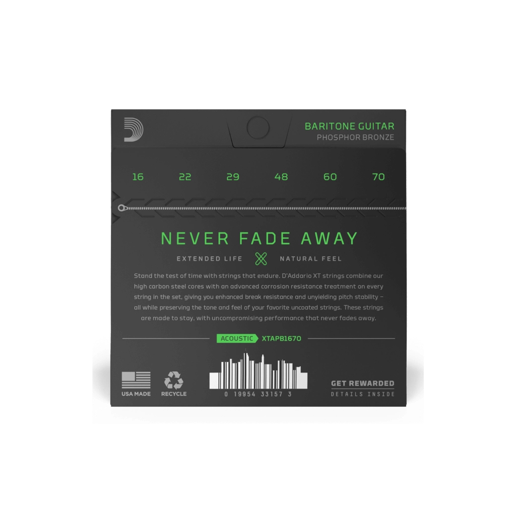 Струни для гітари D'Addario XT Phosphor Bronze Baritone (16-70) (XTAPB1670) - зображення 3