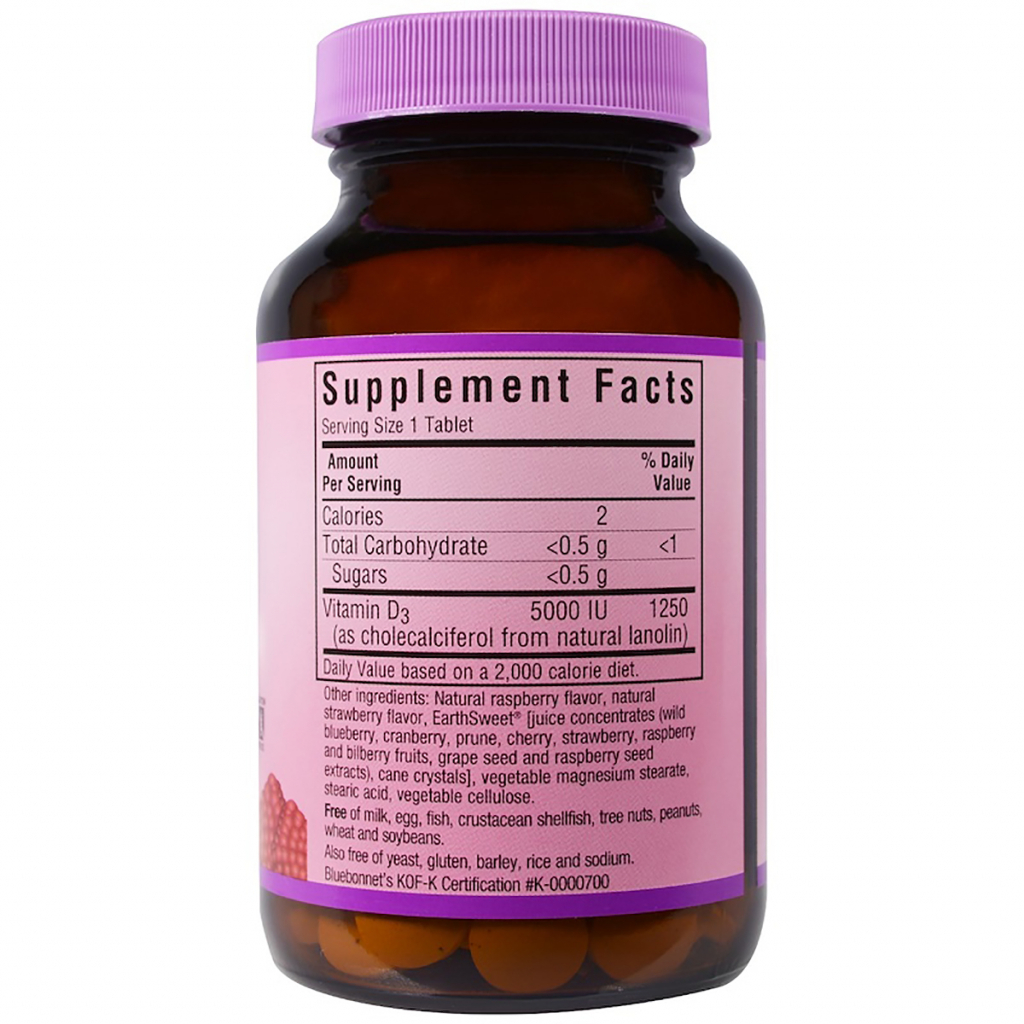Вітамін Bluebonnet Nutrition Вітамін D3 5000IU, Смак Малини, Earth Sweet Chewables, 90 ж (BLB-00366) - зображення 2
