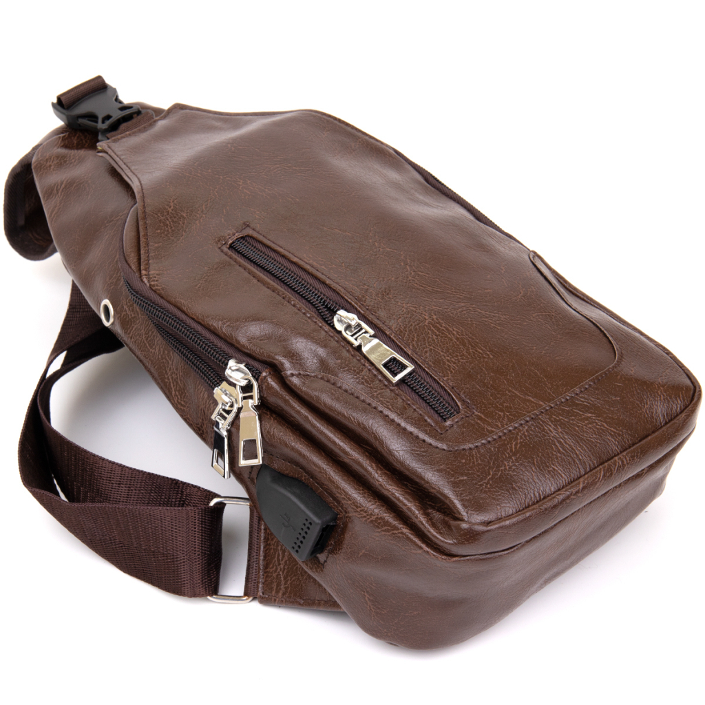 Сумка Vintage Через плече на два відділення шкірзам Темно-коричнева (20560) - зображення 3