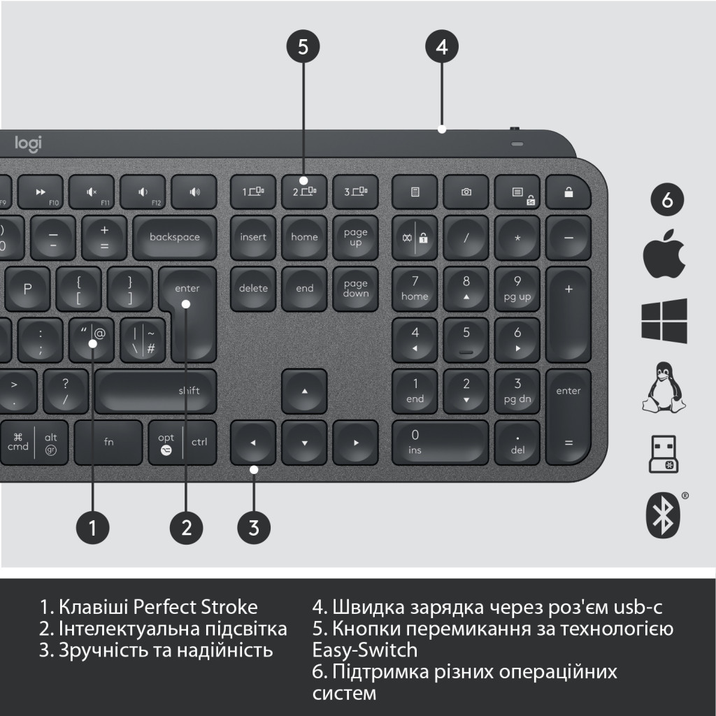 Клавіатура Logitech MX Keys Advanced for Business Wireless Illuminated UA Graphite (920-010251) - зображення 10
