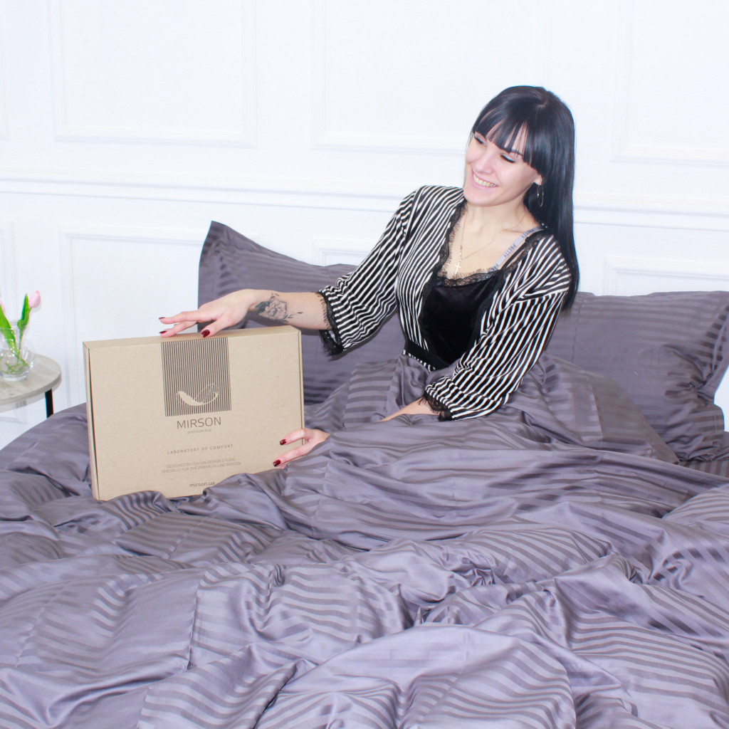 Постільна білизна MirSon Satin Stripe 30-0011 Gray 160х220 Сімейна (2200005251591) - зображення 8