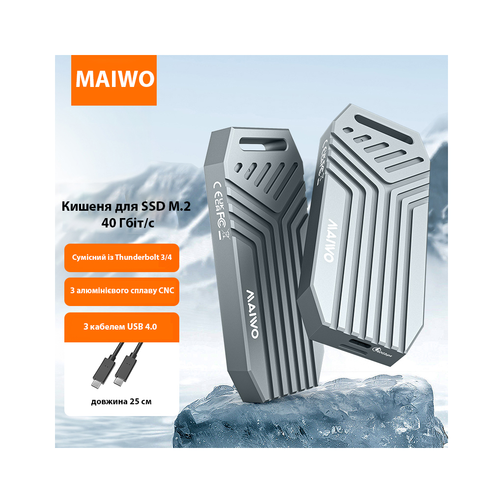 Кишеня зовнішня Maiwo M.2 SSD NVMe 2280 ч-з USB4.0 Type-C 40Gbps (K1695) - зображення 3