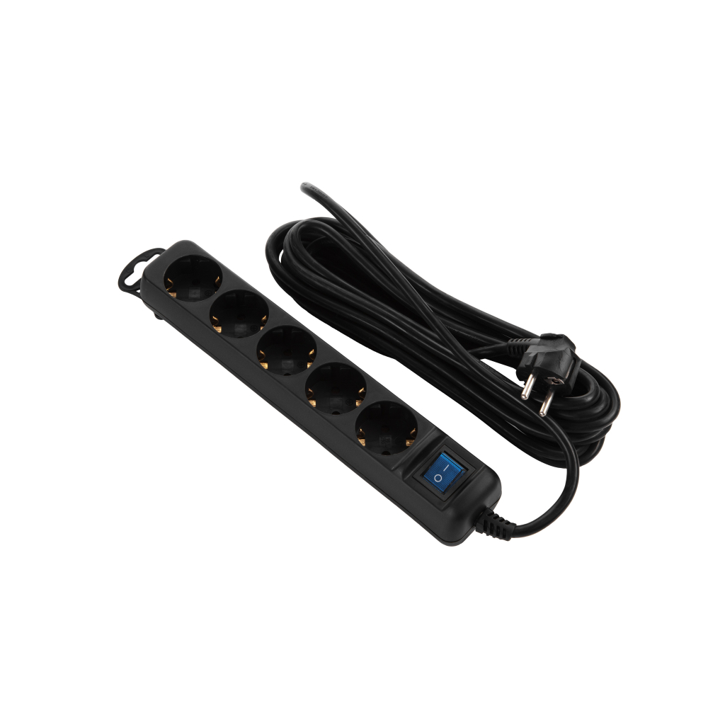 Мережевий подовжувач 2E 5XSchuko з вимикачем, 5м, black (2E-U05ES15M5BK) - изображение 1