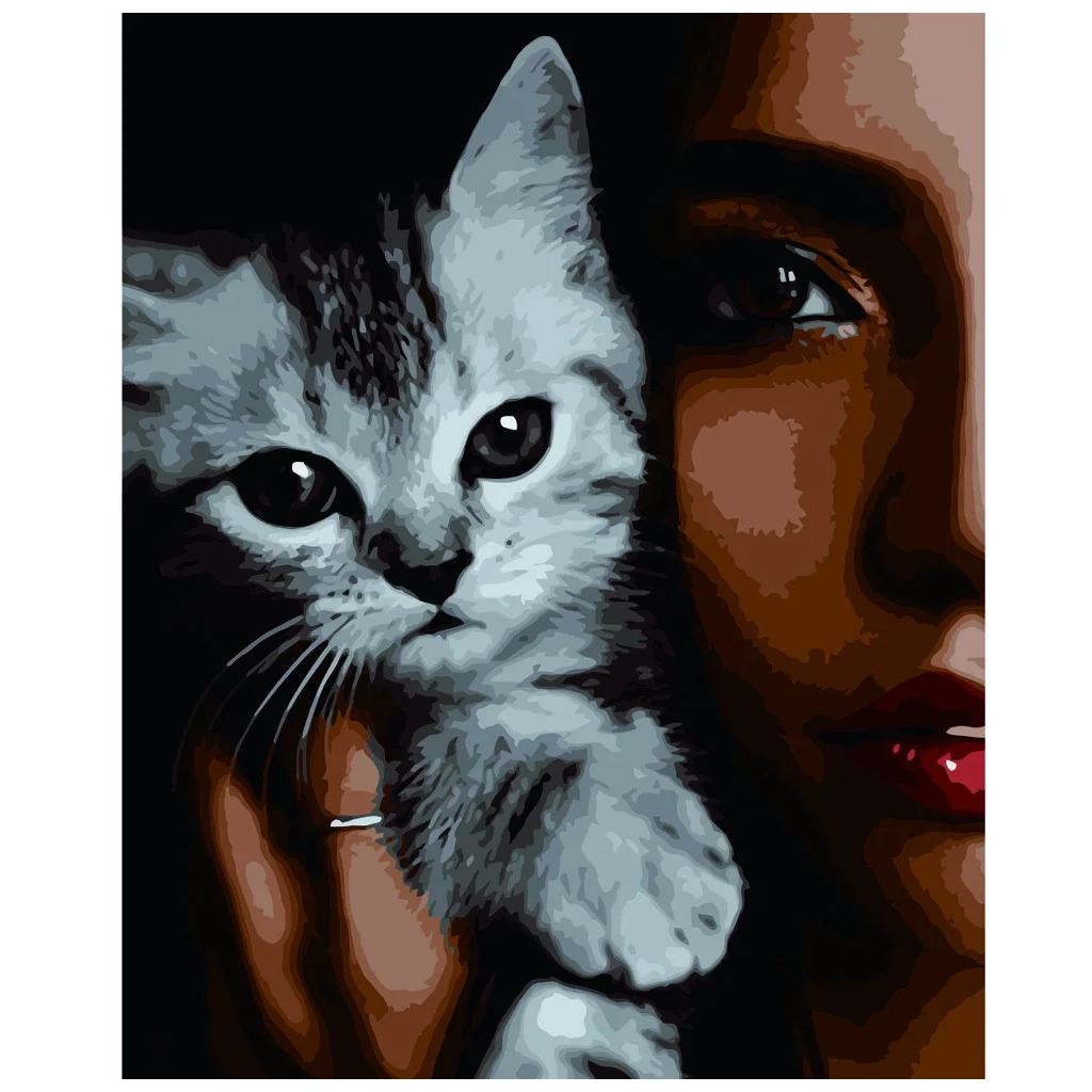 Картина по номерам Strateg Дівчина з кошеням 40х50 см (VA-2706) - зображення 1