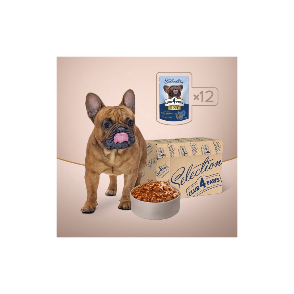 Вологий корм для собак Club 4 Paws Selection Плюс Шматочки з качкою та індичкою в соусі 85 г (4820215368049) - зображення 7