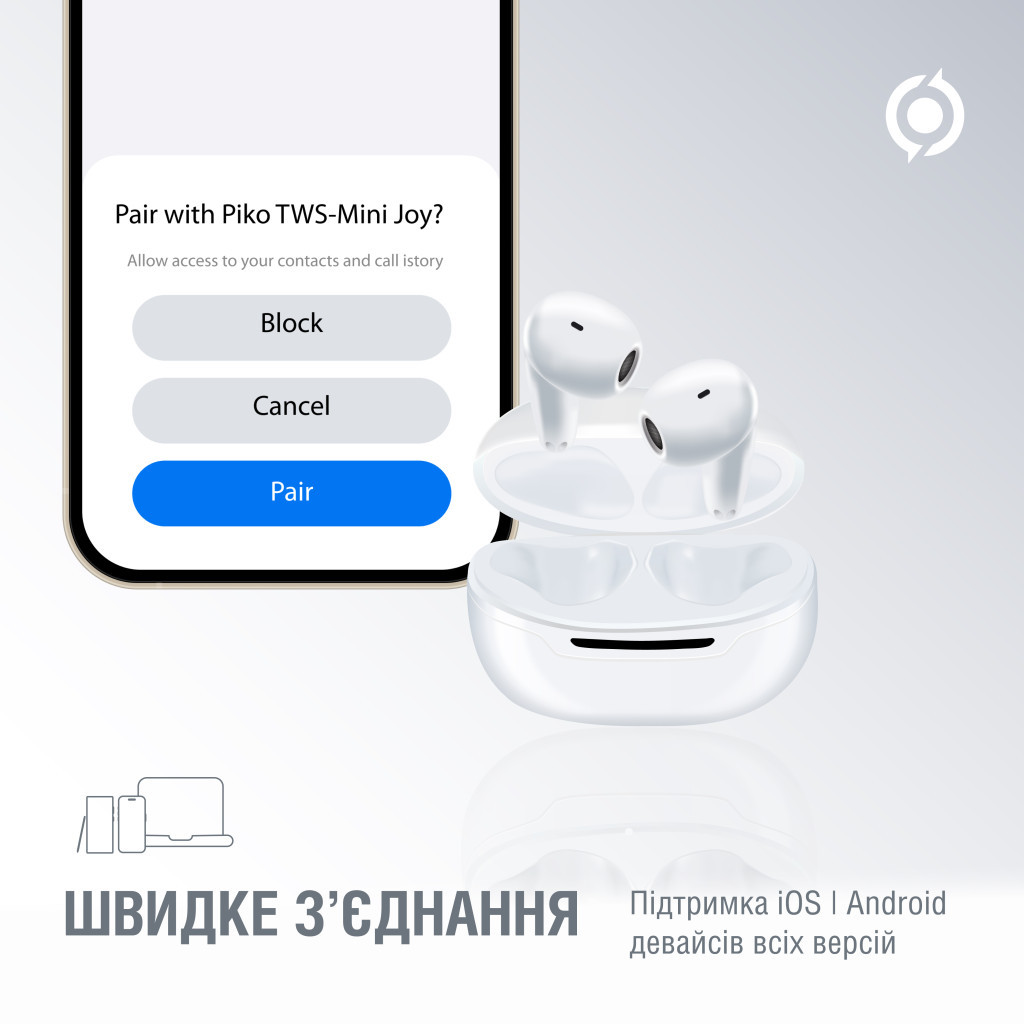 Навушники Piko TWS-MiniJoy White (1283126583421) - зображення 5