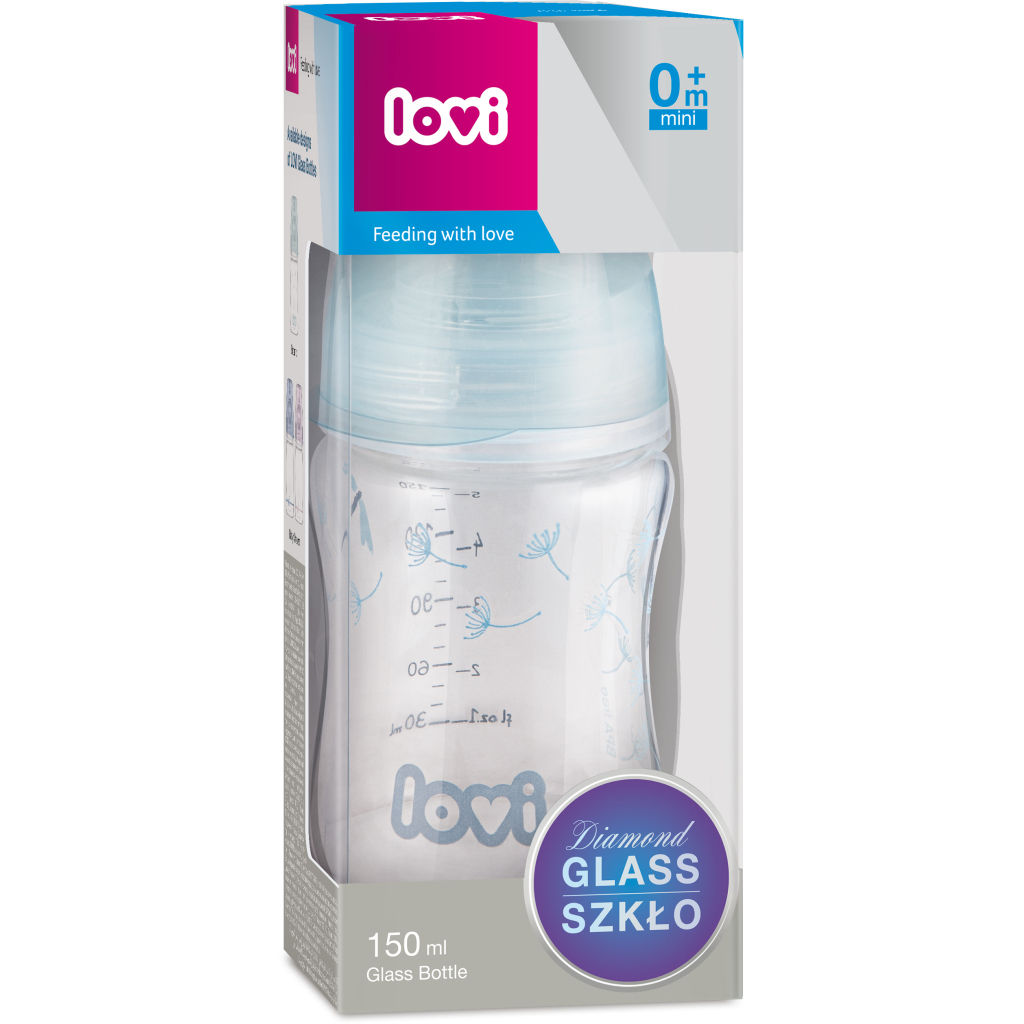 Пляшечка для годування Lovi Diamond Glass Botanic скляна 150 мл Світло-синя (74/105) - зображення 3