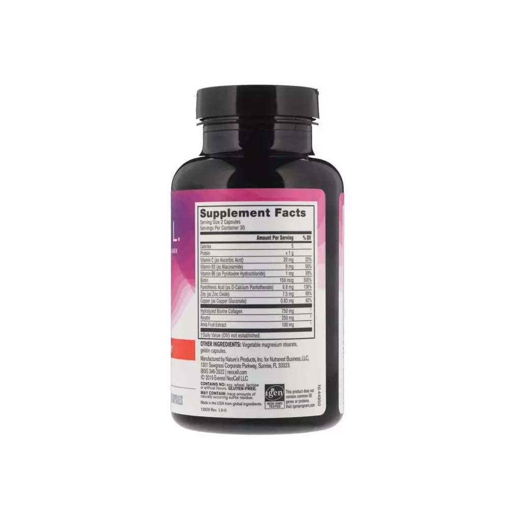 Вітамінно-мінеральний комплекс Neocell Кератиновий Комплекс для Волосся, NeoCell, 60 капсул (NEL-12929) - зображення 2