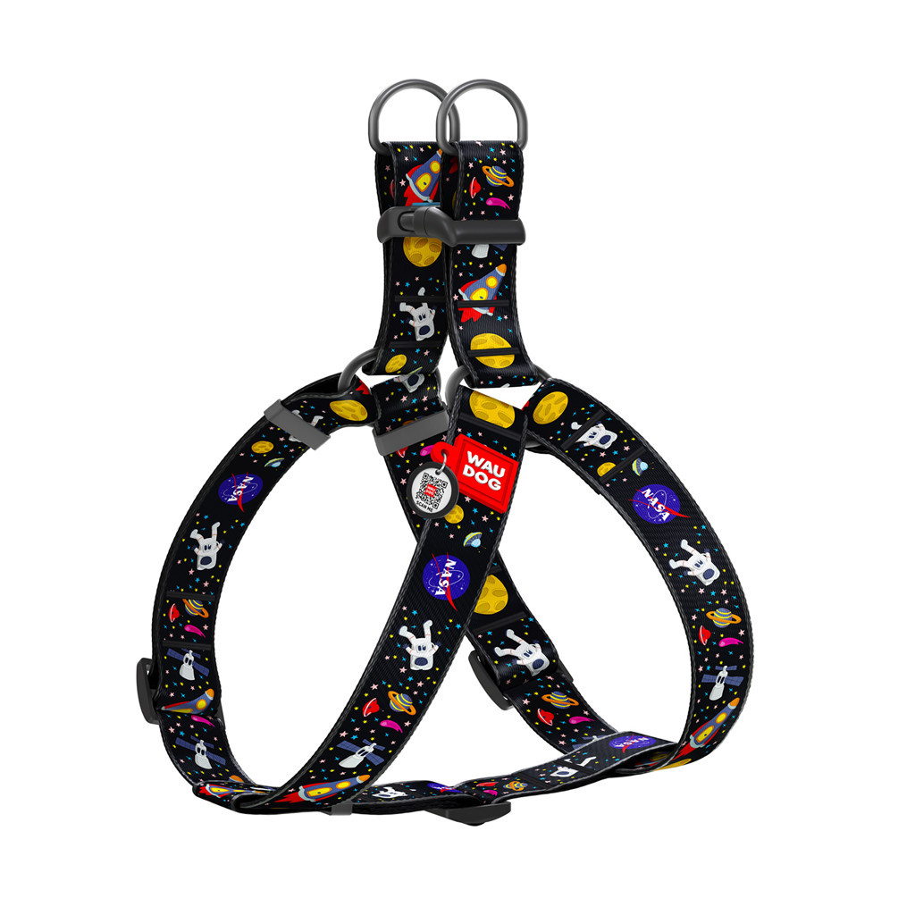 Шлея для собак WAUDOG Nylon з QR паспортом "NASA" пластиковий фастекс XL (324-0047) - изображение 1