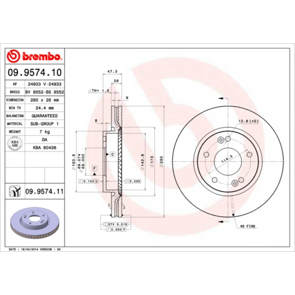 Гальмівний диск Brembo 09.9574.10 - зображення 1