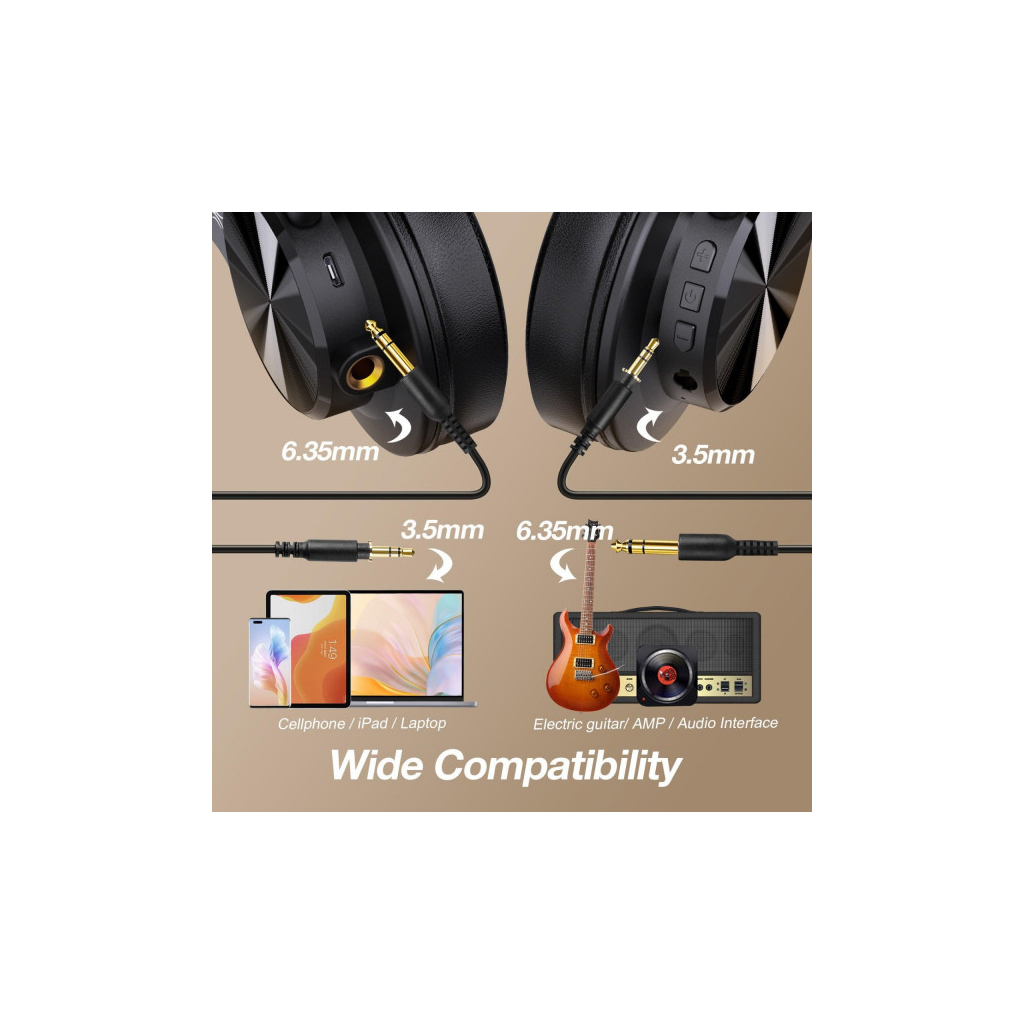 Навушники OneOdio Fusion A70 Bluetooth+3,5мм/6,35мм Black (A70 Black) - зображення 6