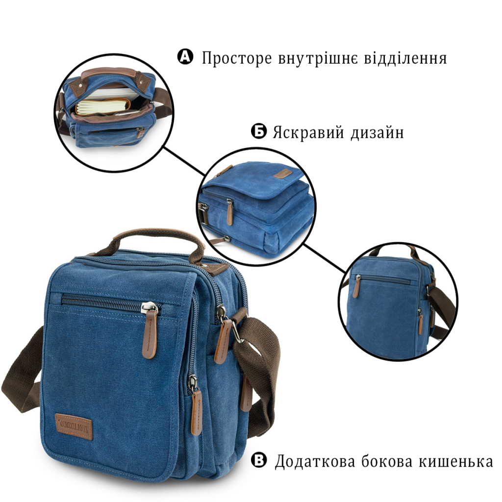 Сумка Vintage Текстильна чоловіча на два відділення Синя (20201) - зображення 4