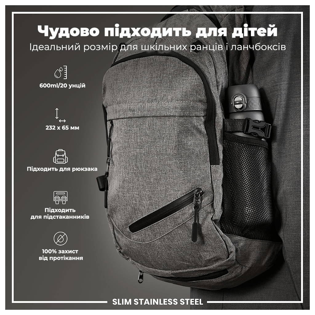 Пляшка для води ION8 OneTouch Stainless Steel 600 мл Grey (I8SS600GRY) - зображення 5