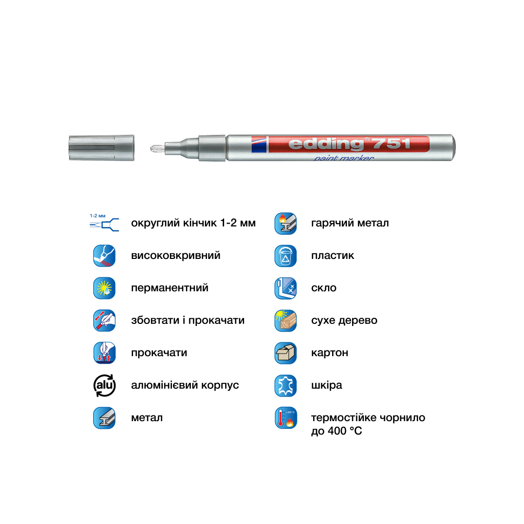 Маркер Edding Paint 1-2 мм круглий срібний (e-751/54) - зображення 4